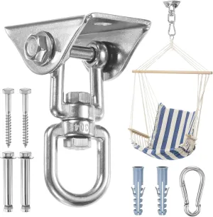 360° Swivel Swing Hangers, 1200 LB Capacity Stainless Steel Hammock Hanging Kit Swing Hook for Ceiling/Chair/Yoga/Punching Bag/Gym/Playground, Ceiling Mount Swing Bracket [Silver]