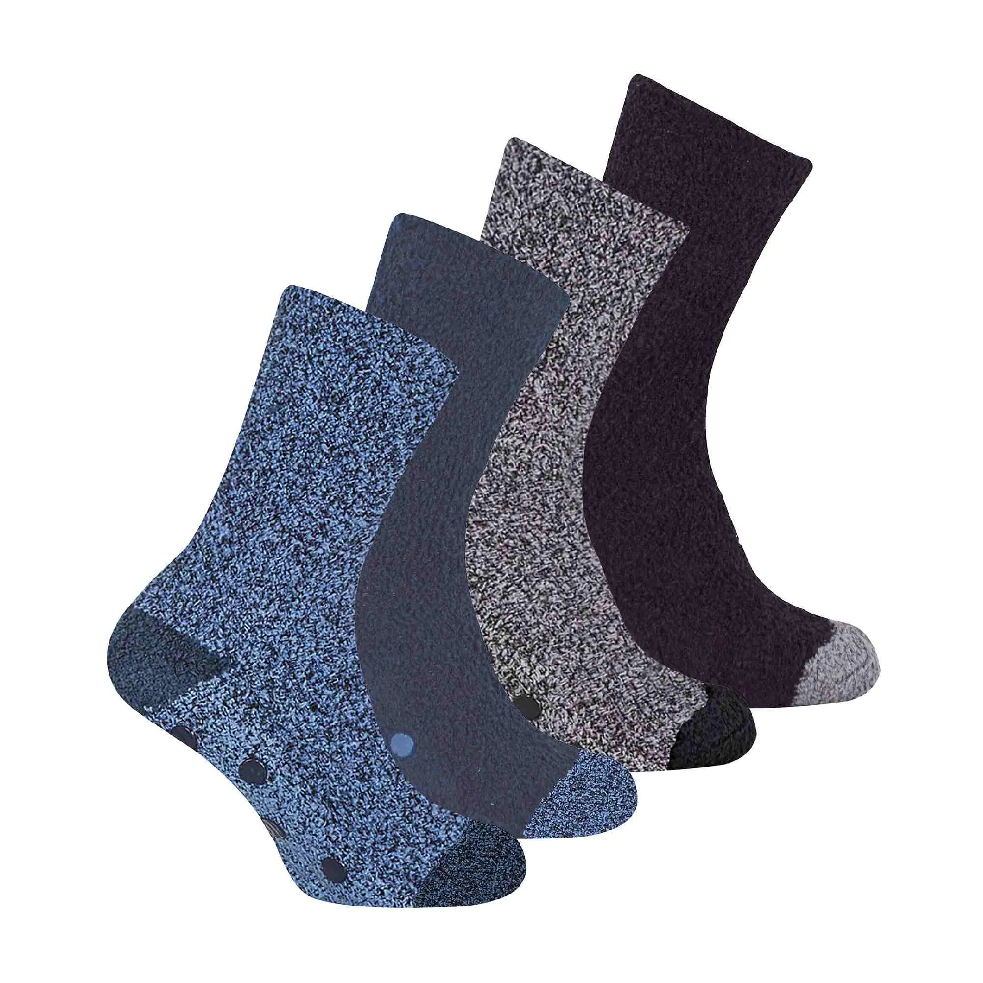 4 Pack Mens Cosy Soft Fluffy Slipper Bed Socks with Grips