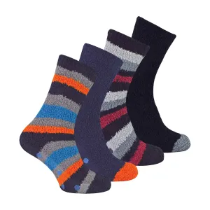4 Pack Mens Cosy Soft Fluffy Slipper Bed Socks with Grips