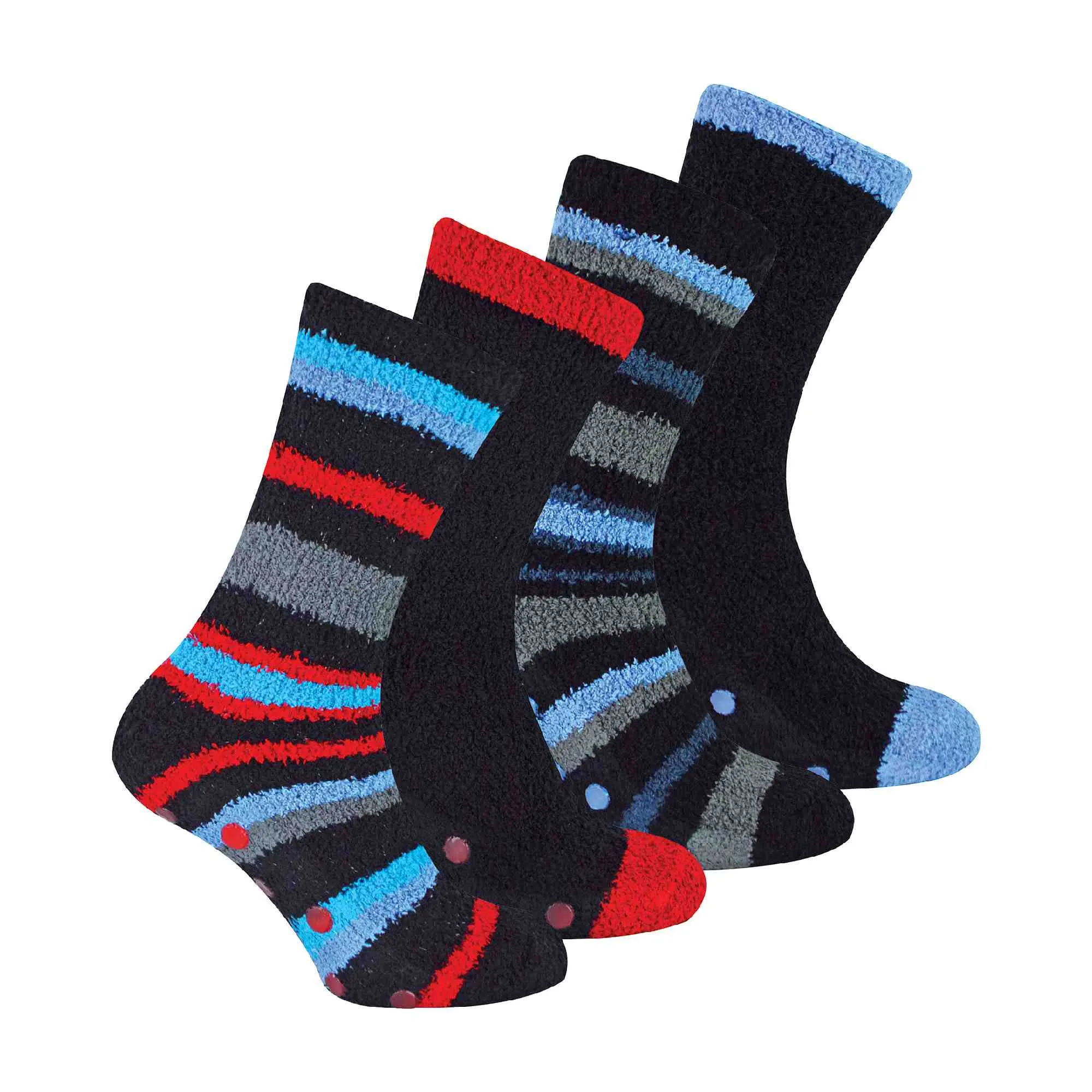 4 Pack Mens Cosy Soft Fluffy Slipper Bed Socks with Grips