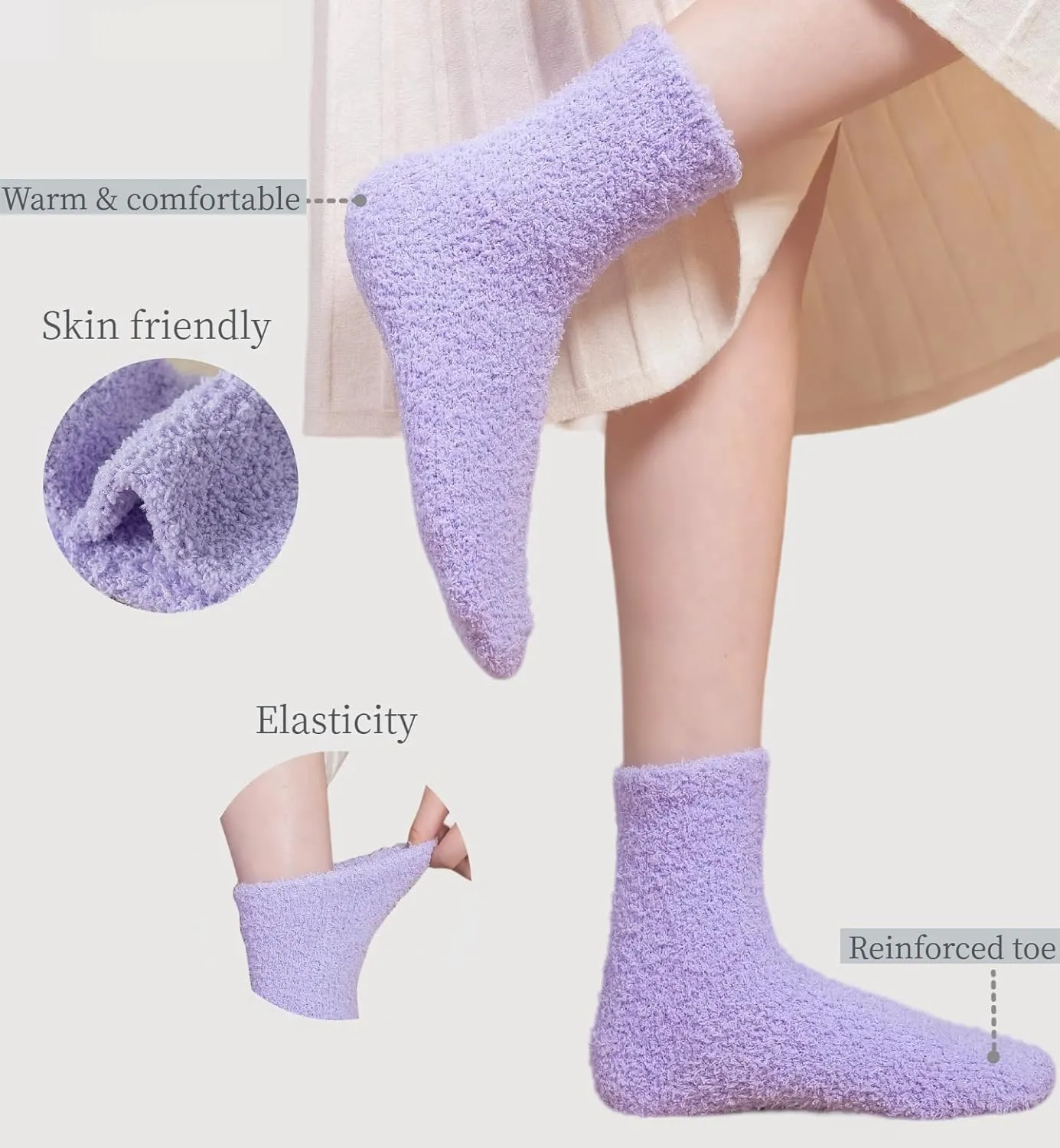 6 Pairs Fuzzy Socks For Women Soft Home Slipper Socks Fluffy Sleeping Socks don't Shed Lint