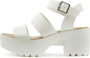 ABSOLEX BELLA ~ Women Fashion Open Toe Two Bands Lug sole Adjustable Ankle Strap Block Heel Sandals