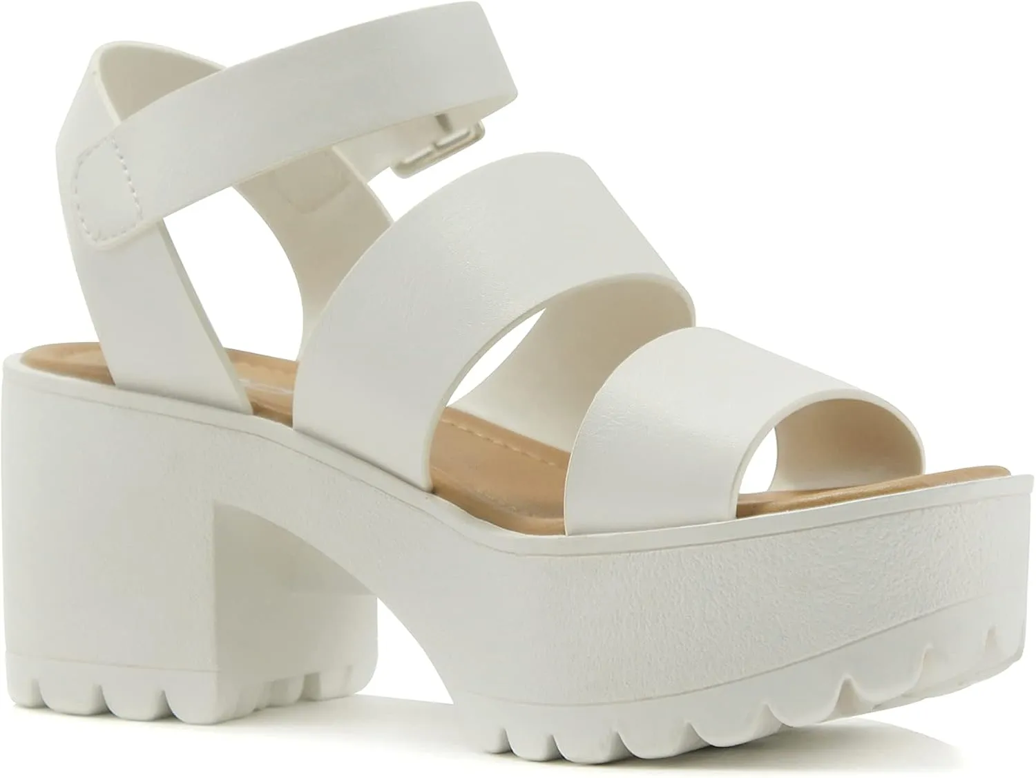 ABSOLEX BELLA ~ Women Fashion Open Toe Two Bands Lug sole Adjustable Ankle Strap Block Heel Sandals