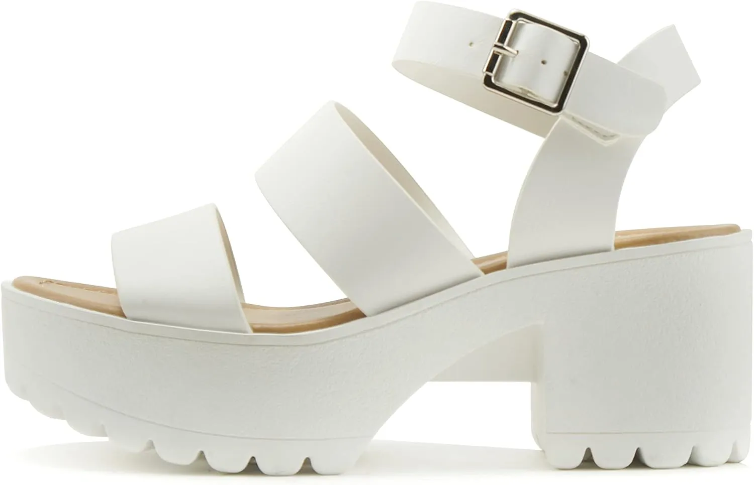 ABSOLEX BELLA ~ Women Fashion Open Toe Two Bands Lug sole Adjustable Ankle Strap Block Heel Sandals