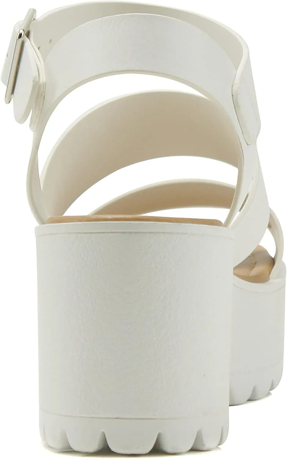 ABSOLEX BELLA ~ Women Fashion Open Toe Two Bands Lug sole Adjustable Ankle Strap Block Heel Sandals