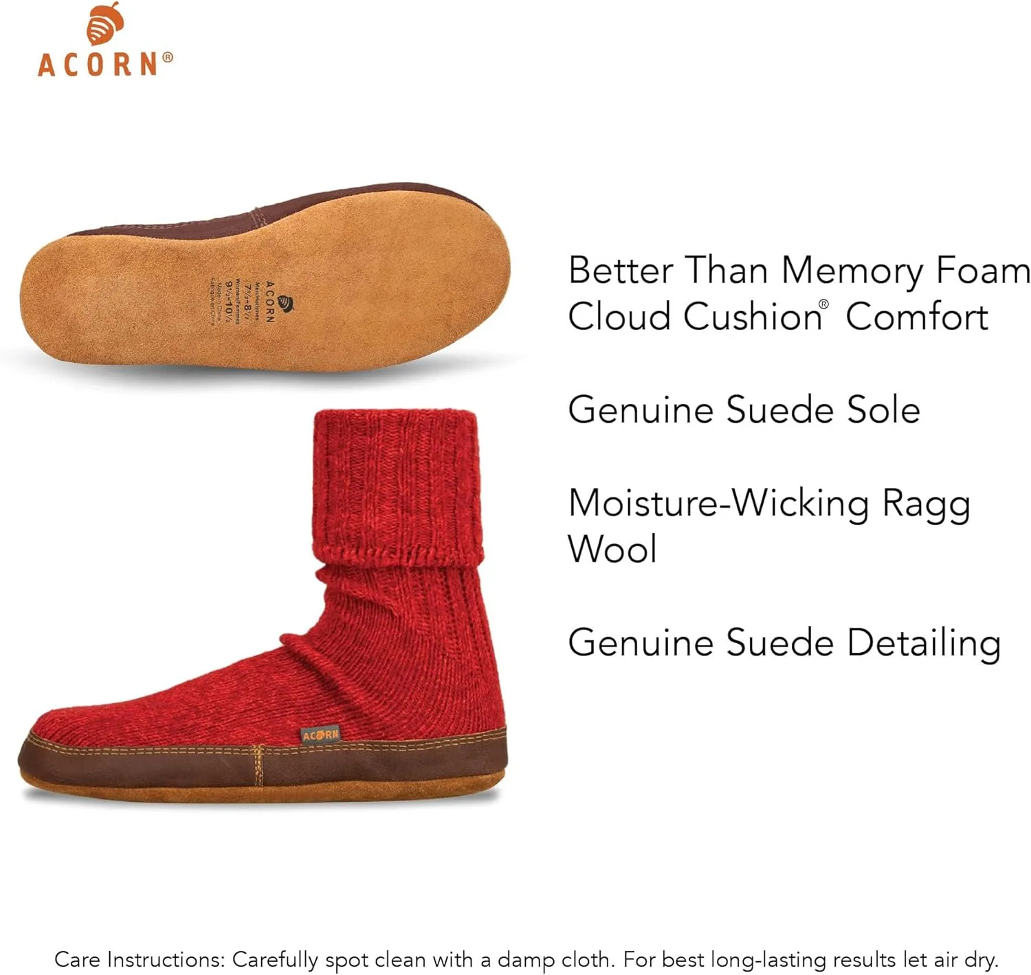 Acorn Mens and Womens Original Slipper Socks - Cloud Cushion, Ragg Wool, Moisture-Wicking, Suede Sole