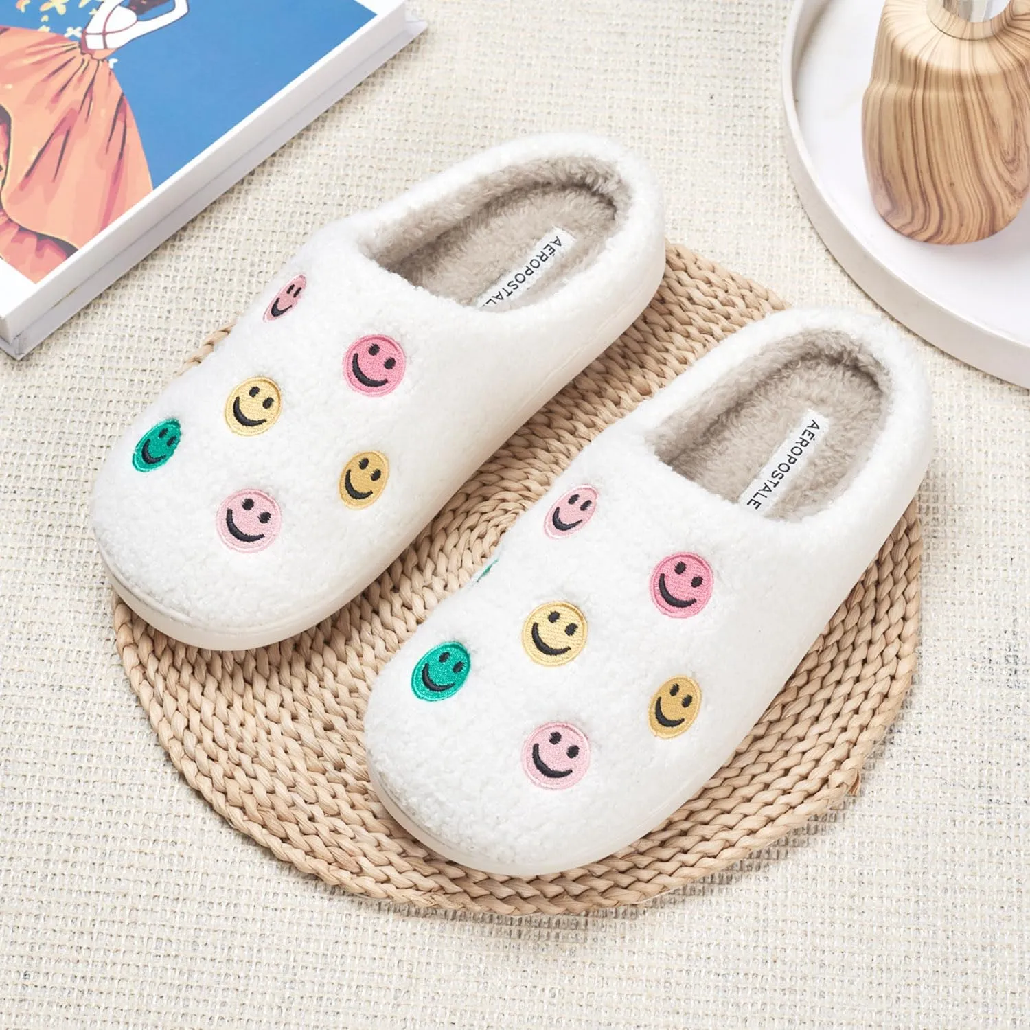 AEROPOSTALE Women's Slippers - Fuzzy Cushioned Comfort Slip-On House Shoes Clog Slipper, Indoor Outdoor Slippers - Printed Design- Slippers for Women