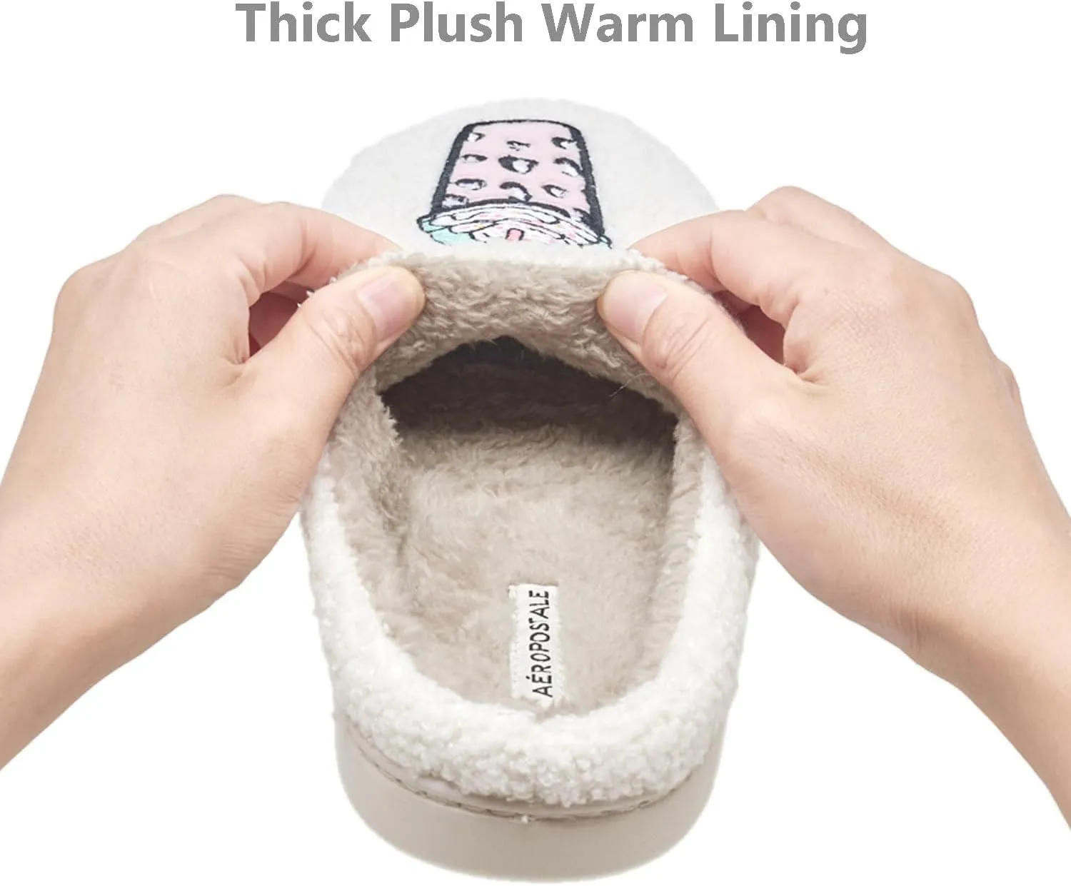 AEROPOSTALE Women's Slippers - Fuzzy Cushioned Comfort Slip-On House Shoes Clog Slipper, Indoor Outdoor Slippers - Printed Design- Slippers for Women