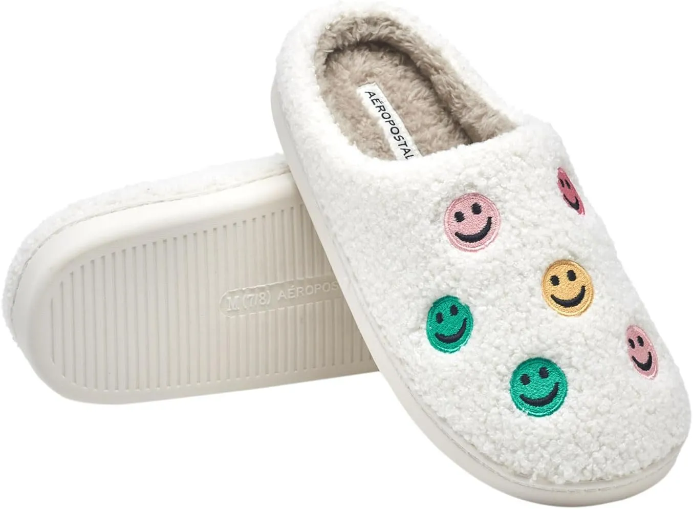 AEROPOSTALE Women's Slippers - Fuzzy Cushioned Comfort Slip-On House Shoes Clog Slipper, Indoor Outdoor Slippers - Printed Design- Slippers for Women