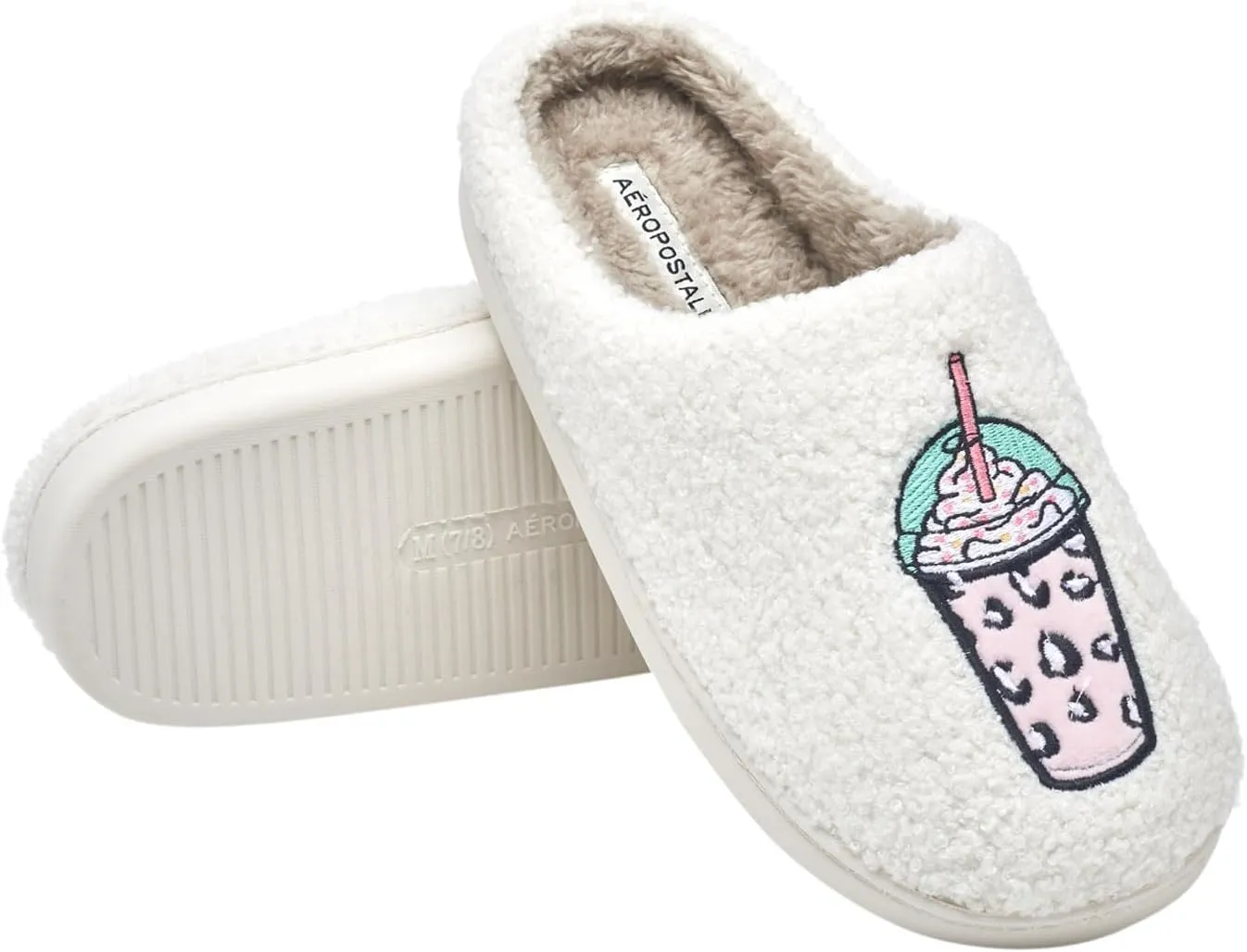 AEROPOSTALE Women's Slippers - Fuzzy Cushioned Comfort Slip-On House Shoes Clog Slipper, Indoor Outdoor Slippers - Printed Design- Slippers for Women