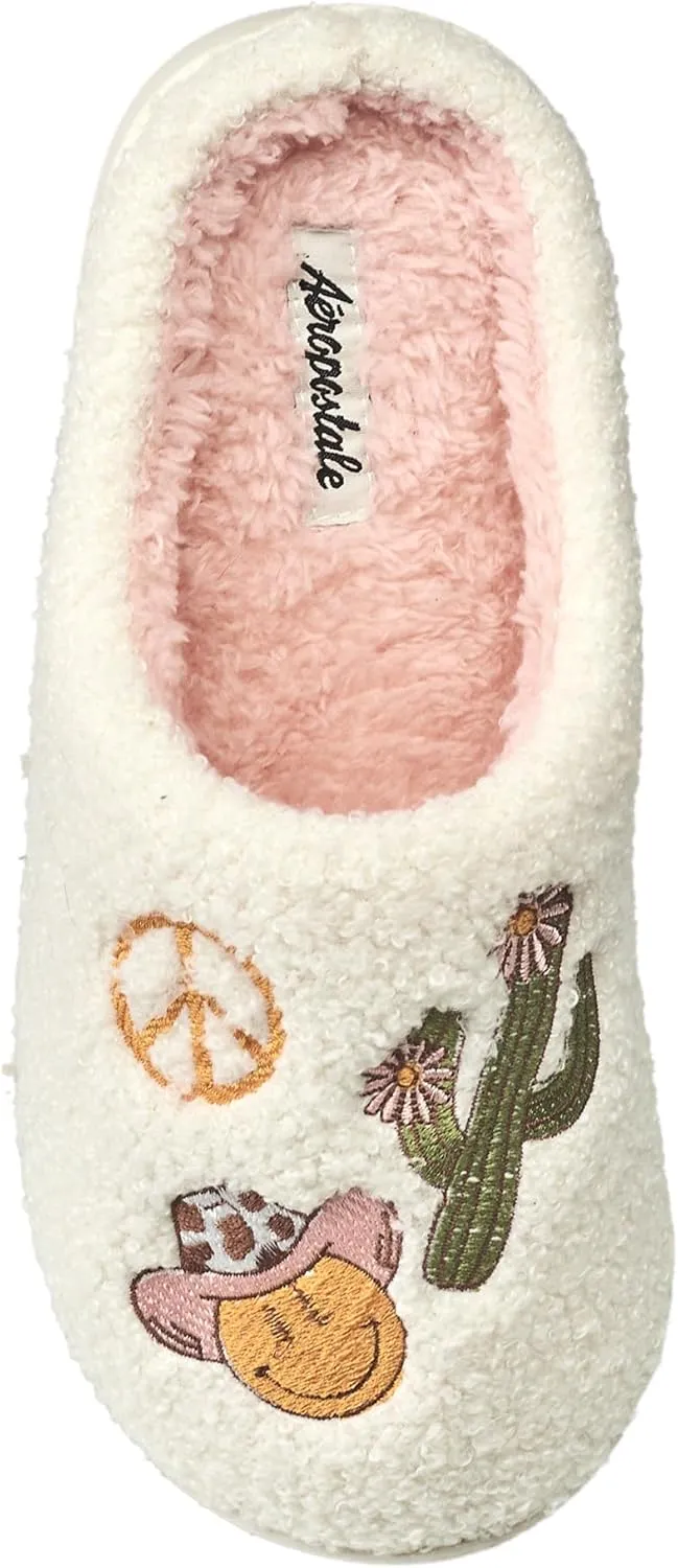 AEROPOSTALE Women's Slippers - Fuzzy Cushioned Comfort Slip-On House Shoes Clog Slipper, Indoor Outdoor Slippers - Printed Design- Slippers for Women