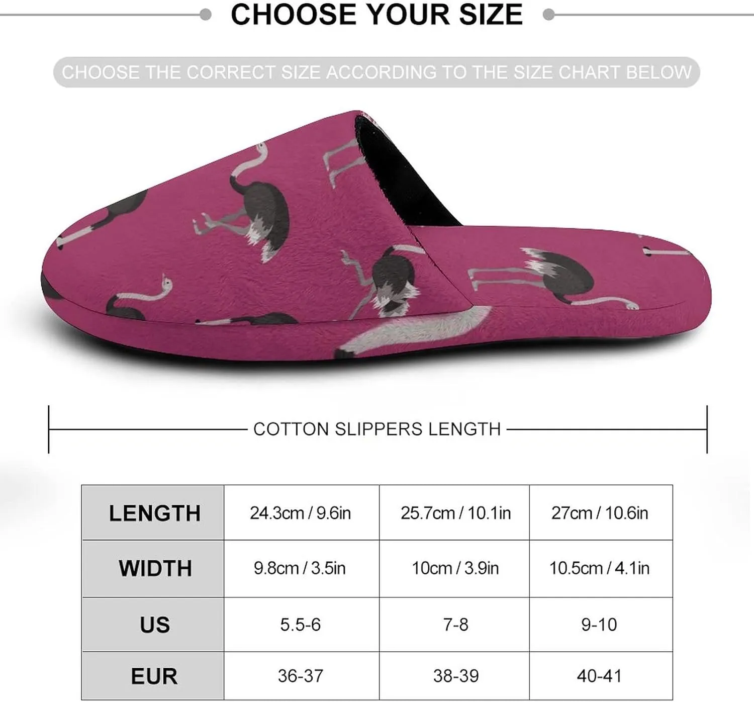 African Animal Ostrich Womens Cotton Slippers Anti Slip House Shoes Warm Soft Bedroom Slippers
