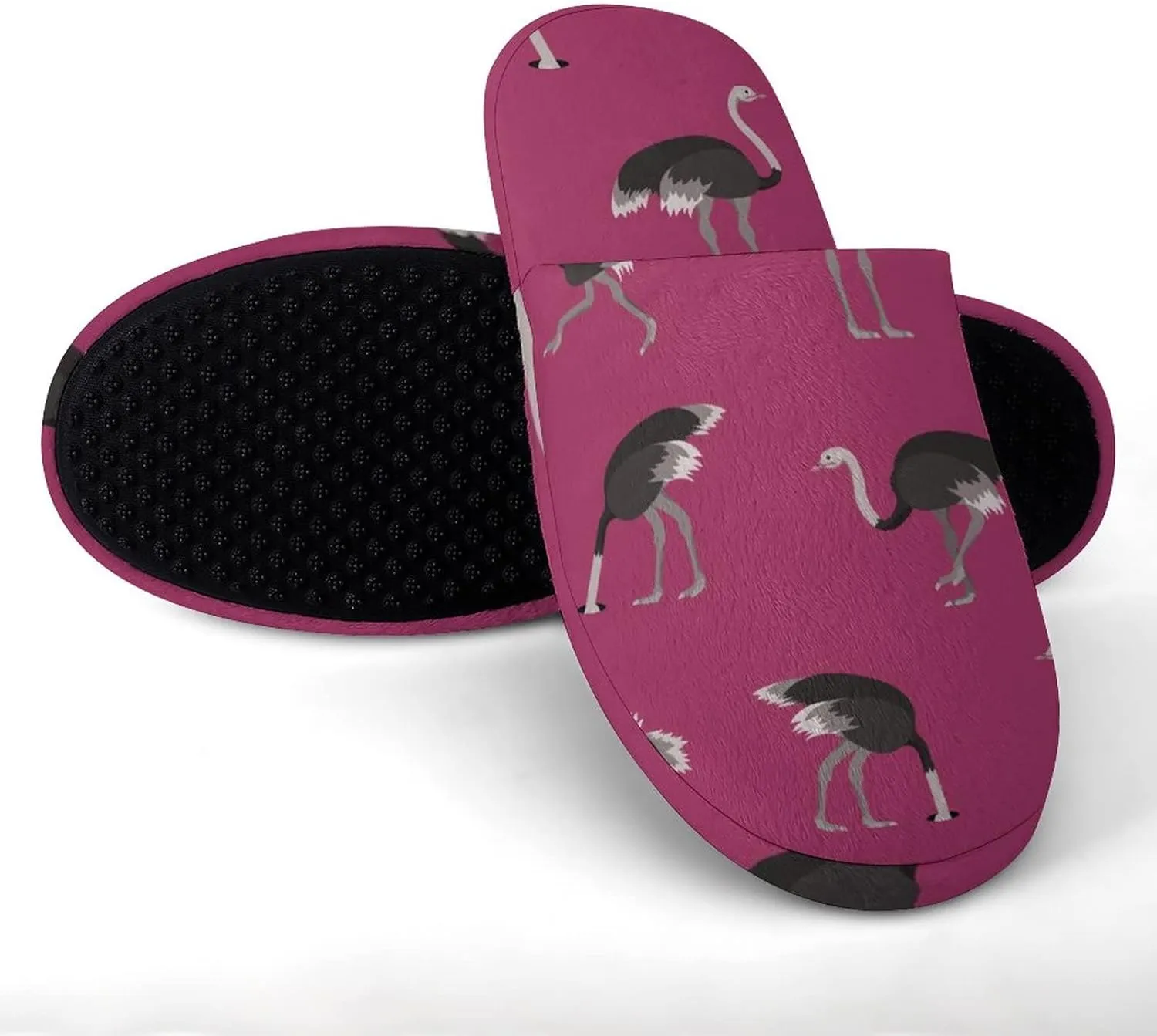 African Animal Ostrich Womens Cotton Slippers Anti Slip House Shoes Warm Soft Bedroom Slippers