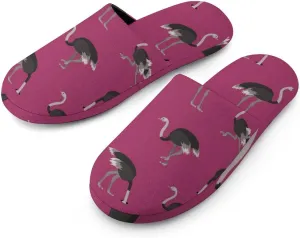 African Animal Ostrich Womens Cotton Slippers Anti Slip House Shoes Warm Soft Bedroom Slippers