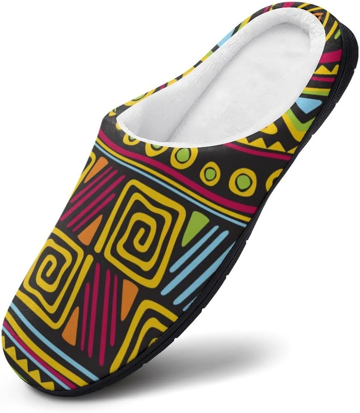 African Tribal Printing Men's Cotton Slipper House Warm Shoes Adult Slip On Soft Memory Foam for Indoor Outdoor