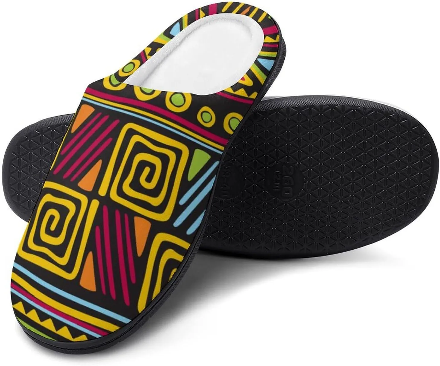 African Tribal Printing Men's Cotton Slipper House Warm Shoes Adult Slip On Soft Memory Foam for Indoor Outdoor