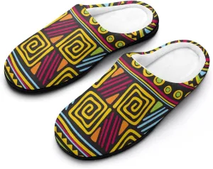 African Tribal Printing Men's Cotton Slipper House Warm Shoes Adult Slip On Soft Memory Foam for Indoor Outdoor