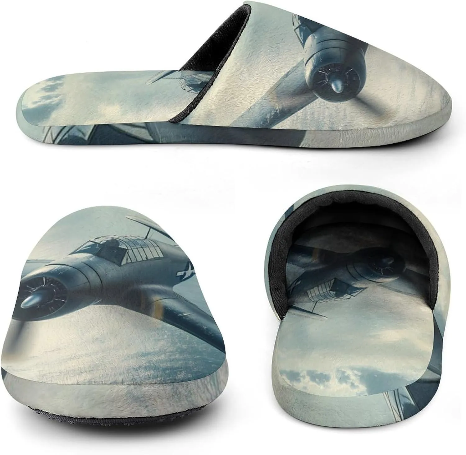 Airplane Aviation Mens Slippers Warm House Shoes Cotton Slippers Home Bedroom Slippers Casual Shoes