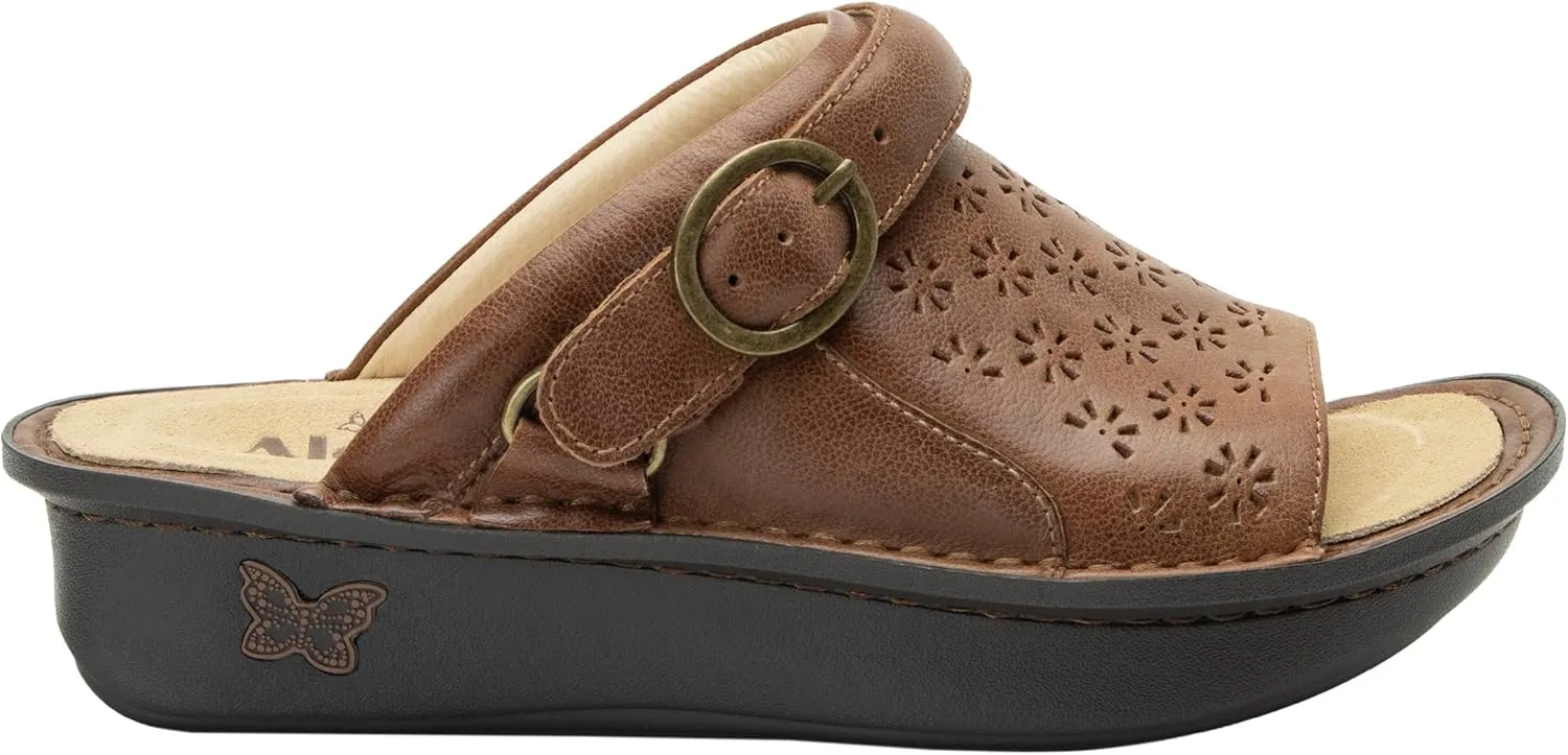 Alegria Womens Klover - Leather Adjustable Slide - Timeless Comfort, Arch Support and Stylish Women's Shoe for Easy Step In - Slip-Resistant - Nursing and Healthcare Professionals