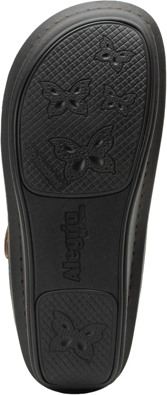 Alegria Womens Klover - Leather Adjustable Slide - Timeless Comfort, Arch Support and Stylish Women's Shoe for Easy Step In - Slip-Resistant - Nursing and Healthcare Professionals