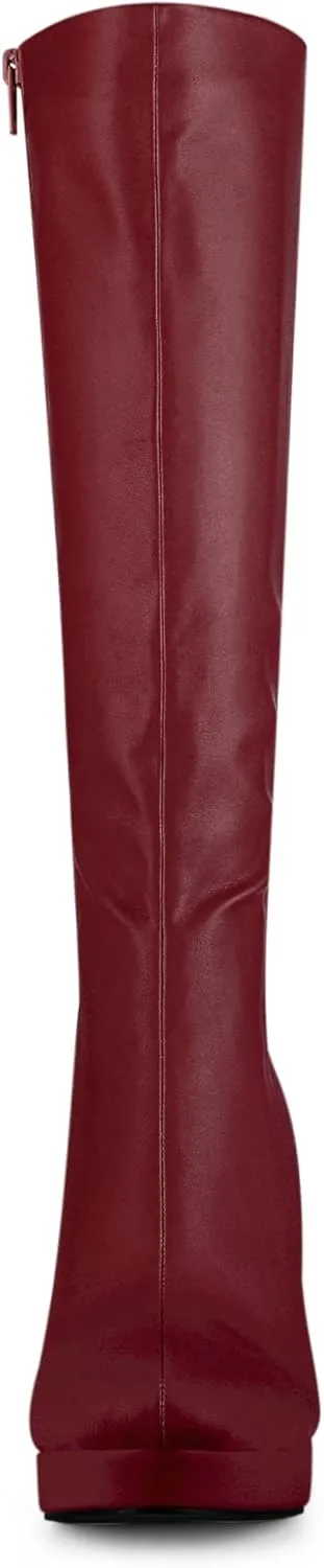 Allegra K Women's Chunky Heel Round Toe Platform Knee High Boots