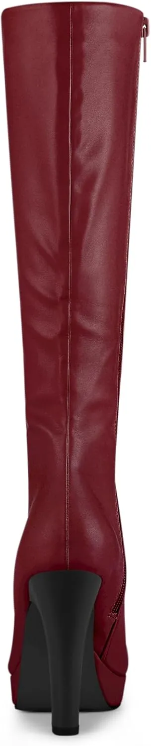 Allegra K Women's Chunky Heel Round Toe Platform Knee High Boots