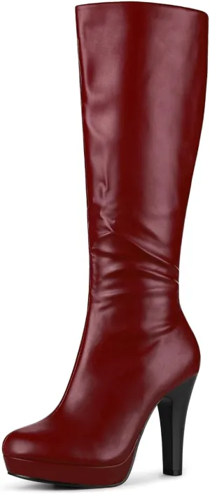 Allegra K Women's Chunky Heel Round Toe Platform Knee High Boots