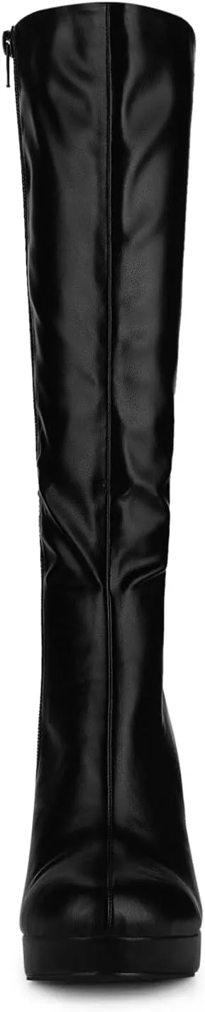 Allegra K Women's Chunky Heel Round Toe Platform Knee High Boots