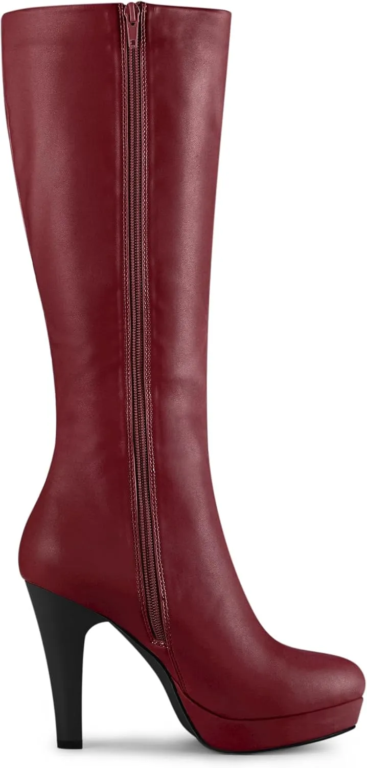 Allegra K Women's Chunky Heel Round Toe Platform Knee High Boots