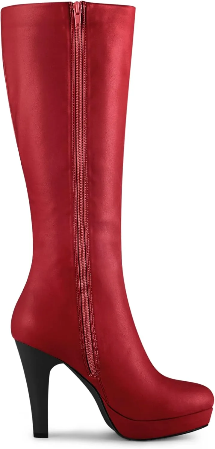 Allegra K Women's Chunky Heel Round Toe Platform Knee High Boots