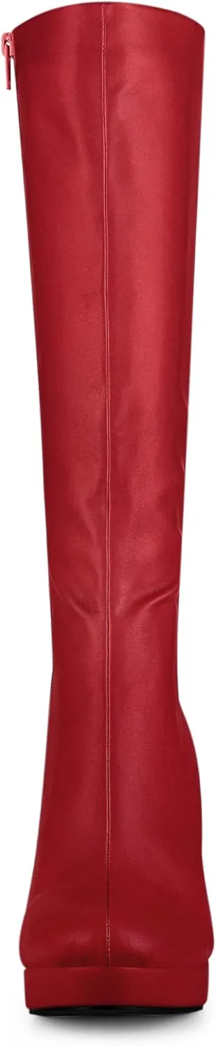 Allegra K Women's Chunky Heel Round Toe Platform Knee High Boots