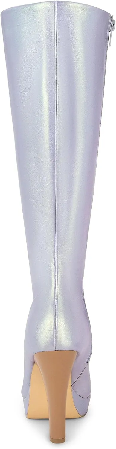 Allegra K Women's Chunky Heel Round Toe Platform Knee High Boots