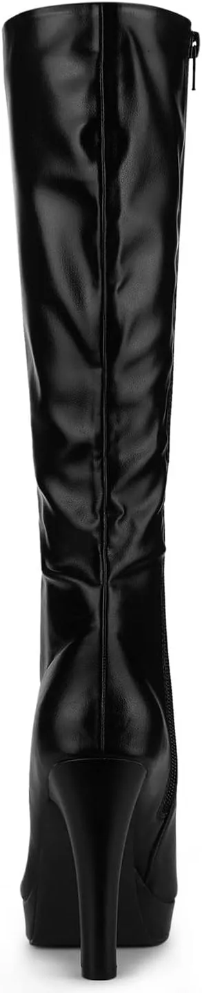 Allegra K Women's Chunky Heel Round Toe Platform Knee High Boots