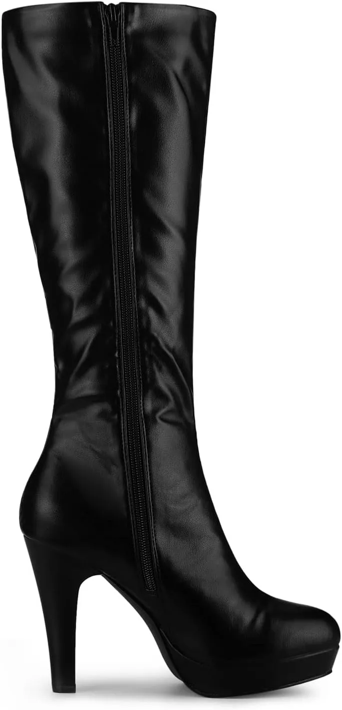 Allegra K Women's Chunky Heel Round Toe Platform Knee High Boots