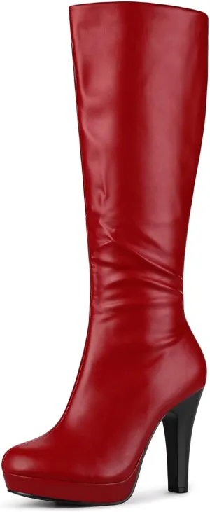 Allegra K Women's Chunky Heel Round Toe Platform Knee High Boots