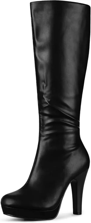 Allegra K Women's Chunky Heel Round Toe Platform Knee High Boots