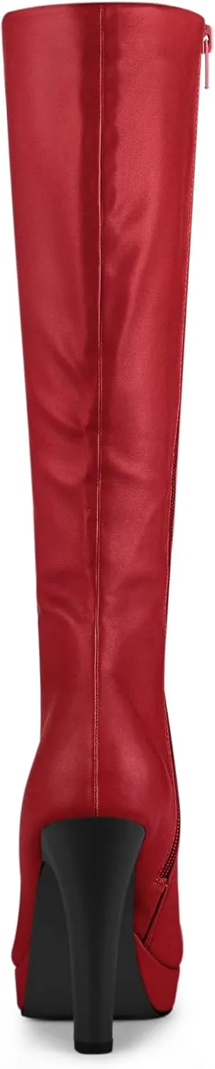 Allegra K Women's Chunky Heel Round Toe Platform Knee High Boots