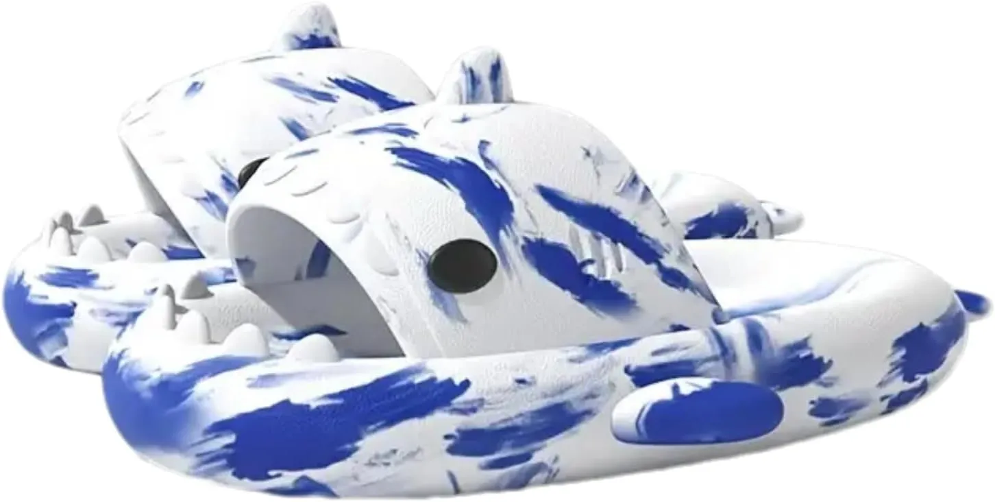 allgala Shark Slides for Women Men and Big Kids Novelty Soft Slippers Open Toe Shark Sandals Cushioned Slides Beach Pool Shower Cruise Slippers with Comfy Cushioned Thick Sole