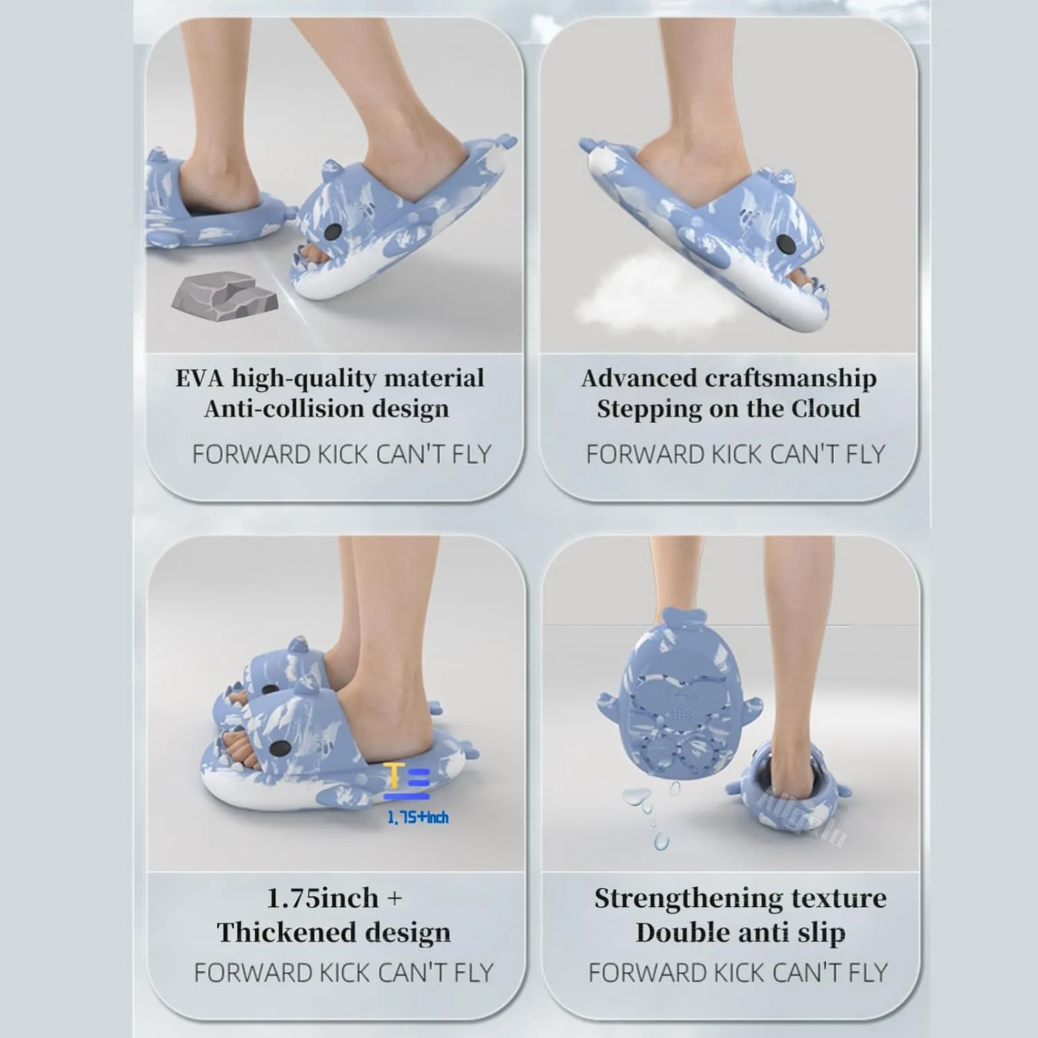 allgala Shark Slides for Women Men and Big Kids Novelty Soft Slippers Open Toe Shark Sandals Cushioned Slides Beach Pool Shower Cruise Slippers with Comfy Cushioned Thick Sole