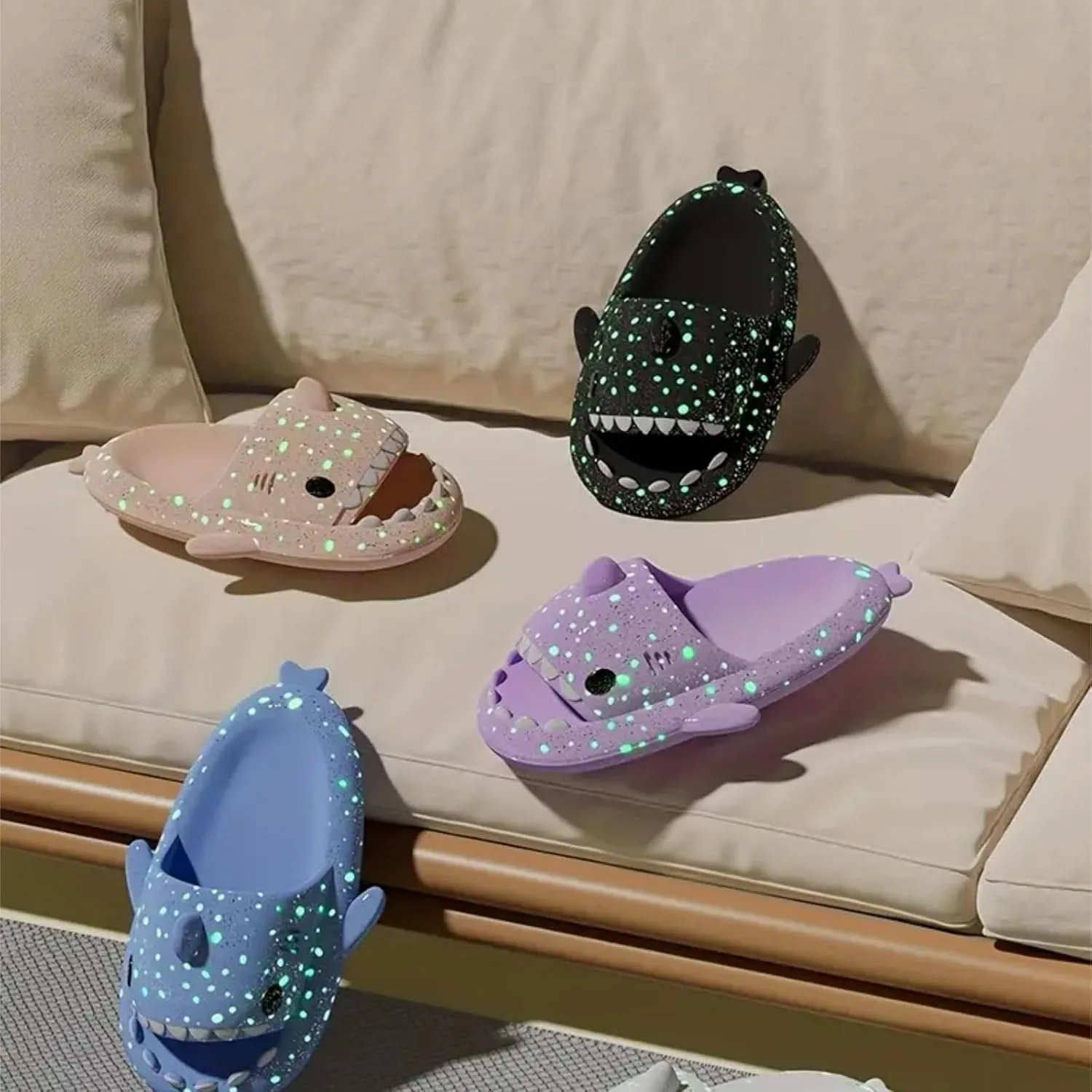 allgala Shark Slides for Women Men and Big Kids Novelty Soft Slippers Open Toe Shark Sandals Cushioned Slides Beach Pool Shower Cruise Slippers with Comfy Cushioned Thick Sole