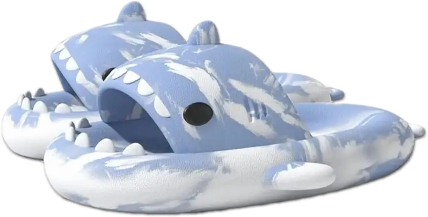 allgala Shark Slides for Women Men and Big Kids Novelty Soft Slippers Open Toe Shark Sandals Cushioned Slides Beach Pool Shower Cruise Slippers with Comfy Cushioned Thick Sole