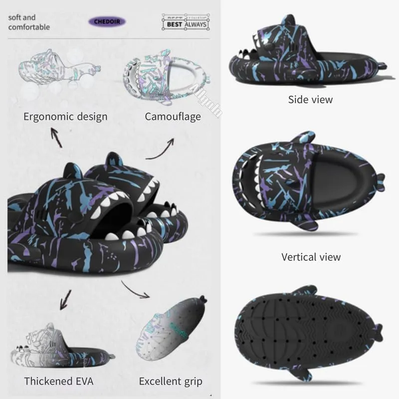 allgala Shark Slides for Women Men and Big Kids Novelty Soft Slippers Open Toe Shark Sandals Cushioned Slides Beach Pool Shower Cruise Slippers with Comfy Cushioned Thick Sole