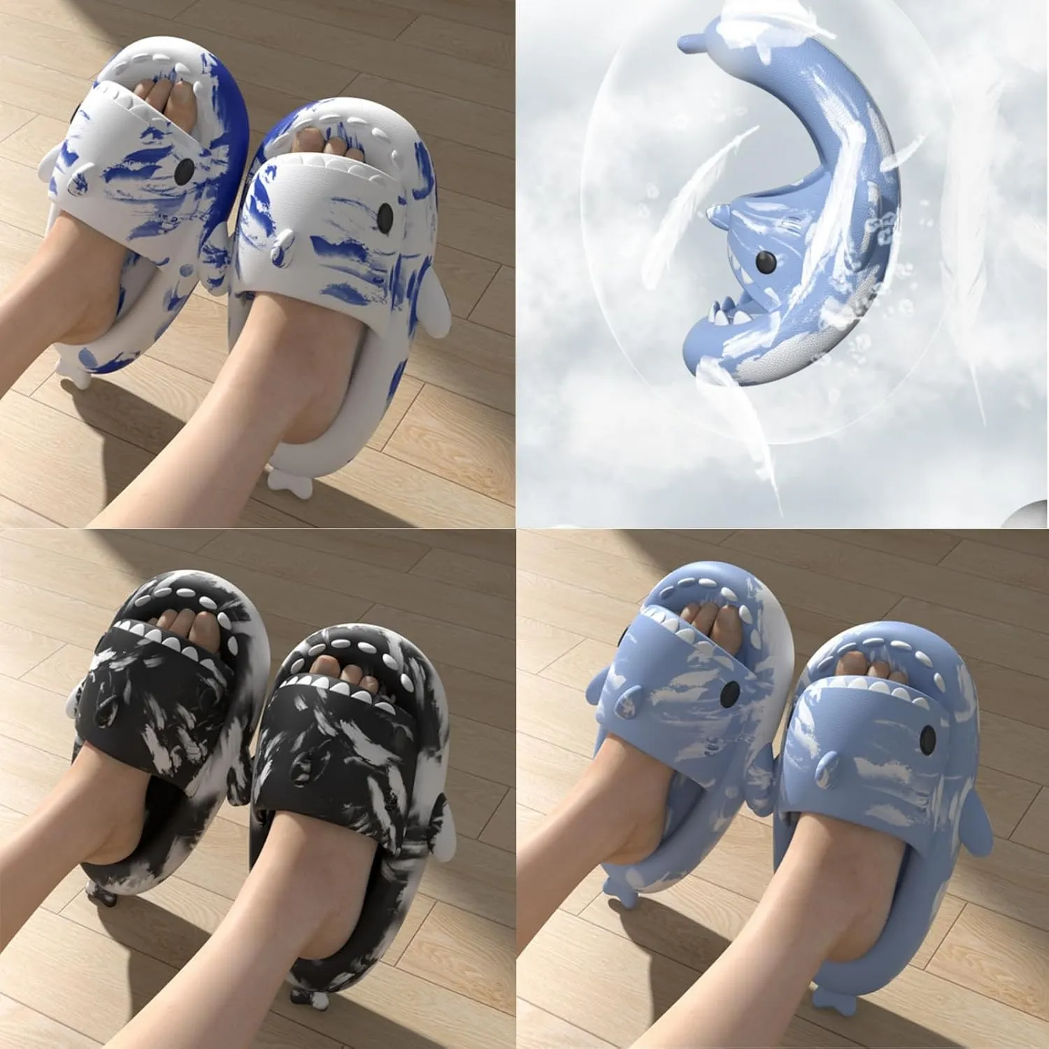 allgala Shark Slides for Women Men and Big Kids Novelty Soft Slippers Open Toe Shark Sandals Cushioned Slides Beach Pool Shower Cruise Slippers with Comfy Cushioned Thick Sole