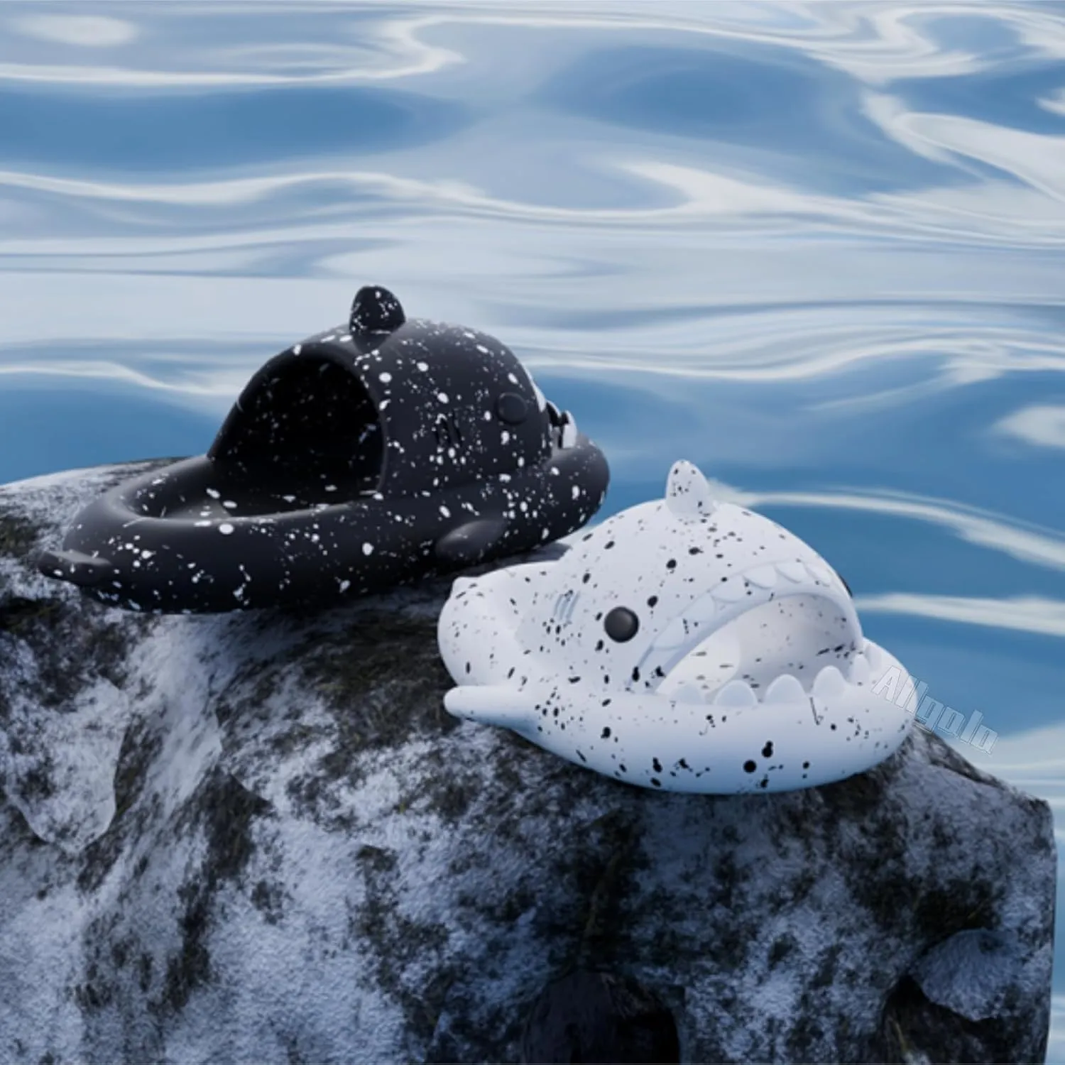 allgala Shark Slides for Women Men and Big Kids Novelty Soft Slippers Open Toe Shark Sandals Cushioned Slides Beach Pool Shower Cruise Slippers with Comfy Cushioned Thick Sole
