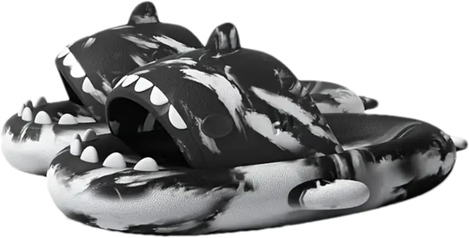allgala Shark Slides for Women Men and Big Kids Novelty Soft Slippers Open Toe Shark Sandals Cushioned Slides Beach Pool Shower Cruise Slippers with Comfy Cushioned Thick Sole