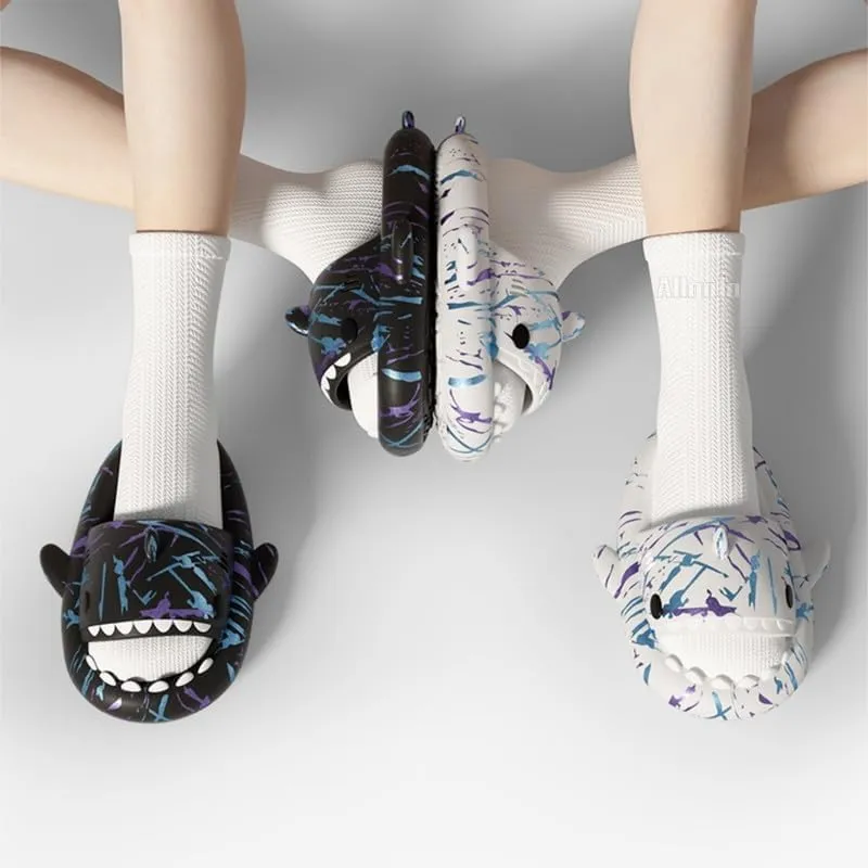 allgala Shark Slides for Women Men and Big Kids Novelty Soft Slippers Open Toe Shark Sandals Cushioned Slides Beach Pool Shower Cruise Slippers with Comfy Cushioned Thick Sole