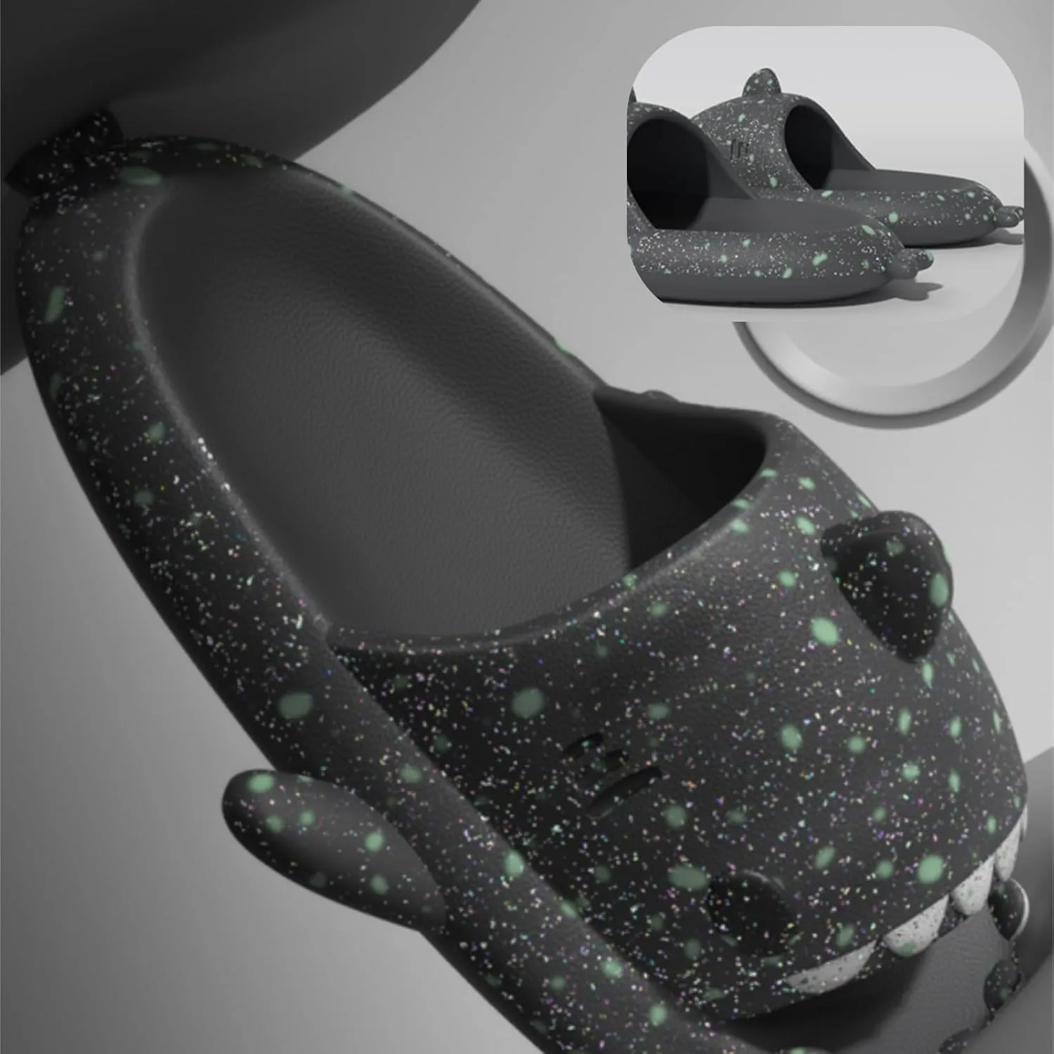 allgala Shark Slides for Women Men and Big Kids Novelty Soft Slippers Open Toe Shark Sandals Cushioned Slides Beach Pool Shower Cruise Slippers with Comfy Cushioned Thick Sole