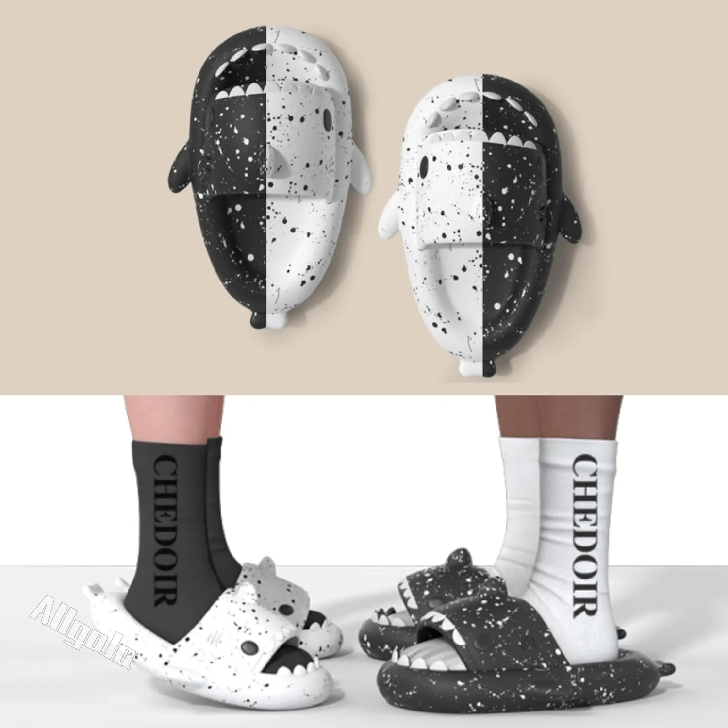 allgala Shark Slides for Women Men and Big Kids Novelty Soft Slippers Open Toe Shark Sandals Cushioned Slides Beach Pool Shower Cruise Slippers with Comfy Cushioned Thick Sole