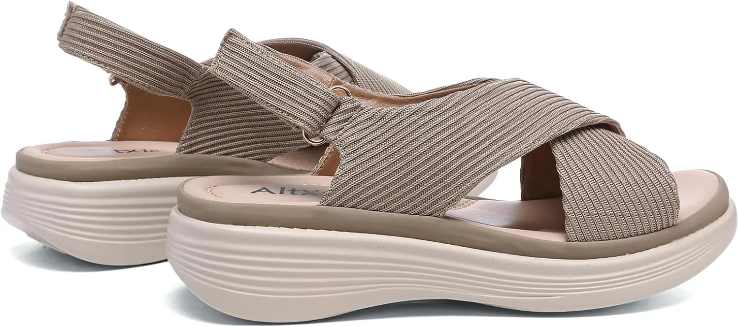 Altxic Women's Open Toe Crisscross Woven Comfy Casual Adjustable Buckle Strap Slingback Casual Walking Sport Sandals