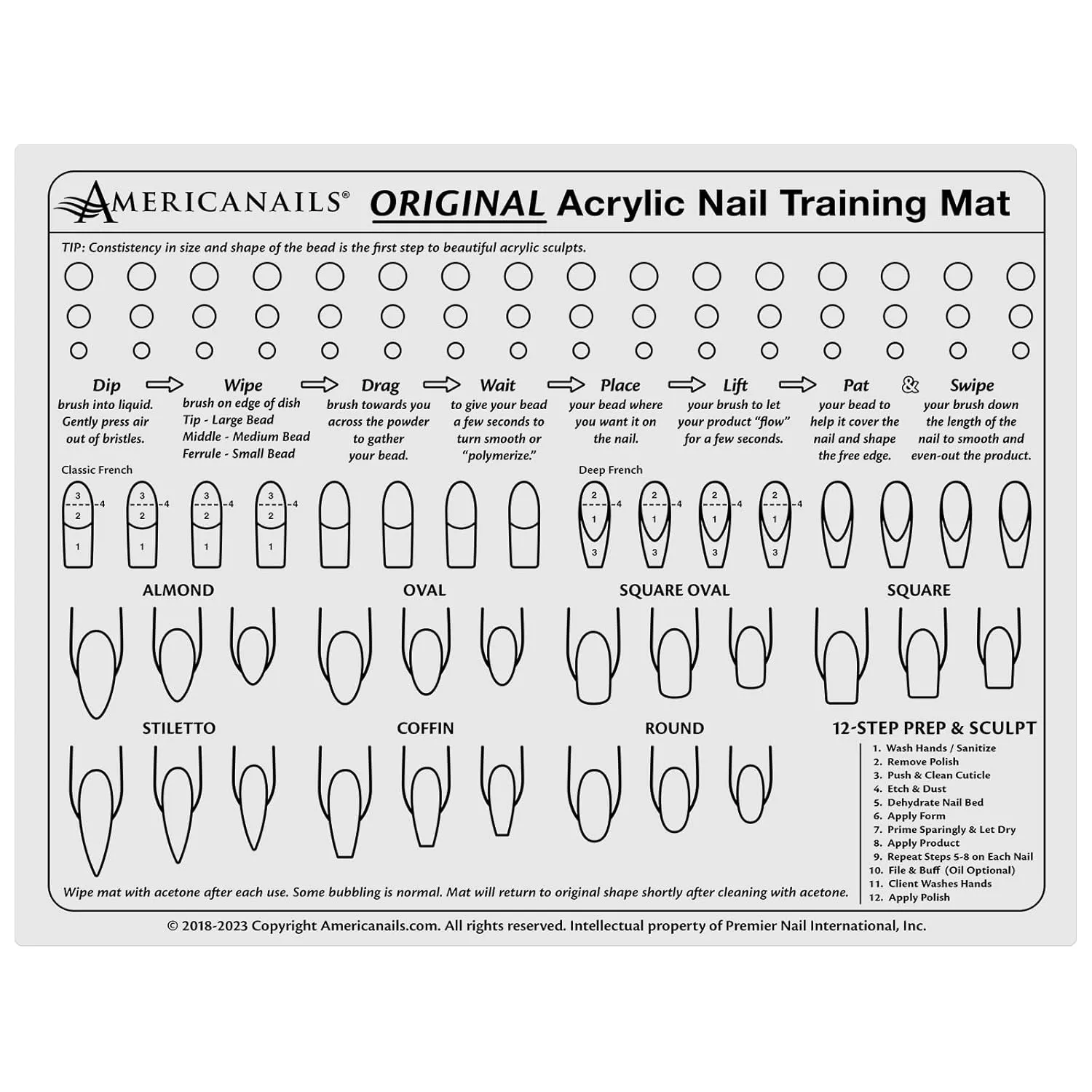 Americanails Acrylic Nail Training Mat - Silicone Trainer Sheet for Application Practice, Flexible Roll Up Pad Template for Acrylic Fingernails, Learn How to Apply Acrylic Nails